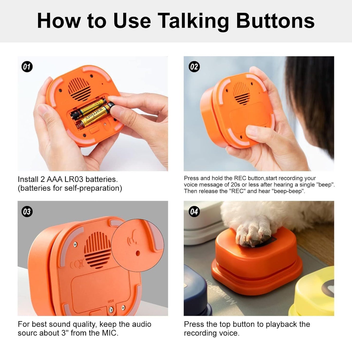 Dog Talking Buttons Set / 3 Recordable Communication Buttons