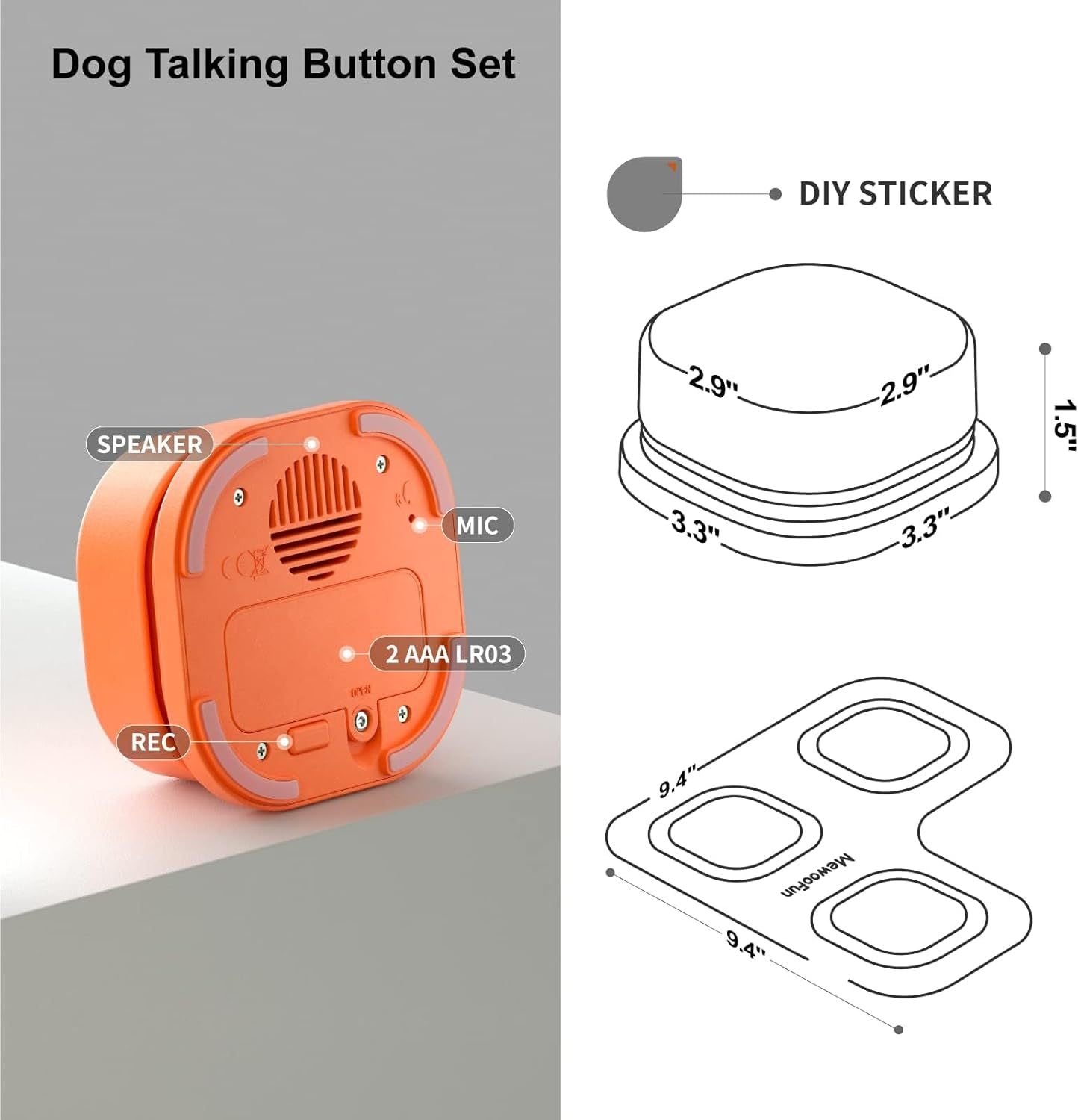 Dog Talking Buttons Set / 3 Recordable Communication Buttons