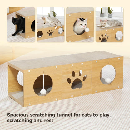 MUlti-Hole Fun Cat Tunnel With Scratching Board And Game Pom Pom