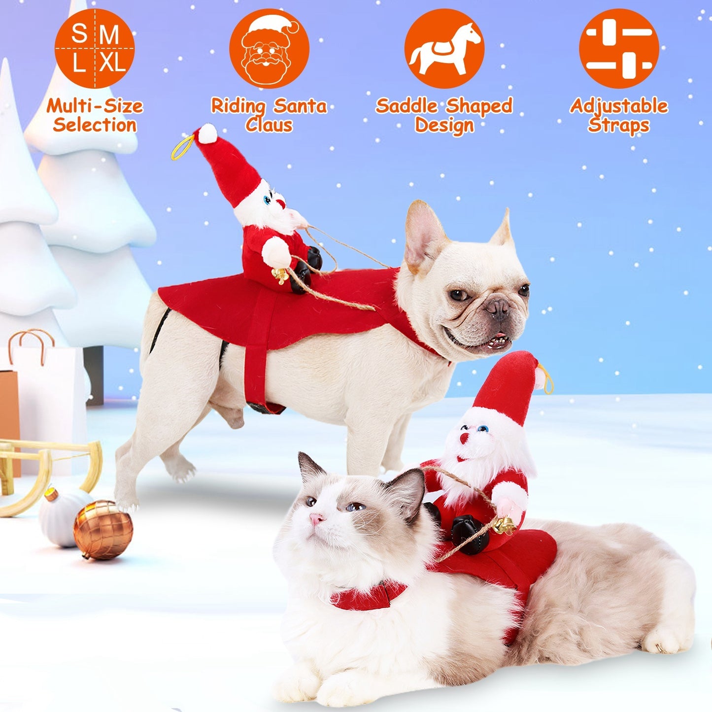 Red Winter Coat For cats and dogs Riding Santa Claus