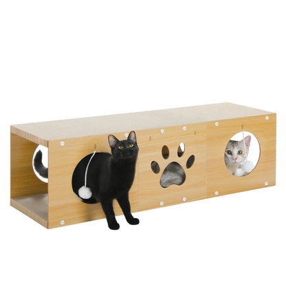 MUlti-Hole Fun Cat Tunnel With Scratching Board And Game Pom Pom