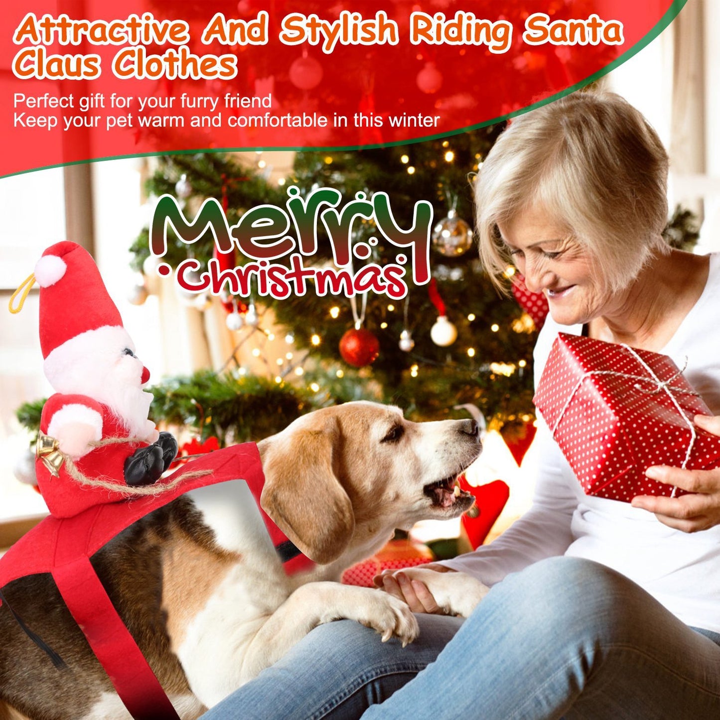 Red Winter Coat For cats and dogs Riding Santa Claus
