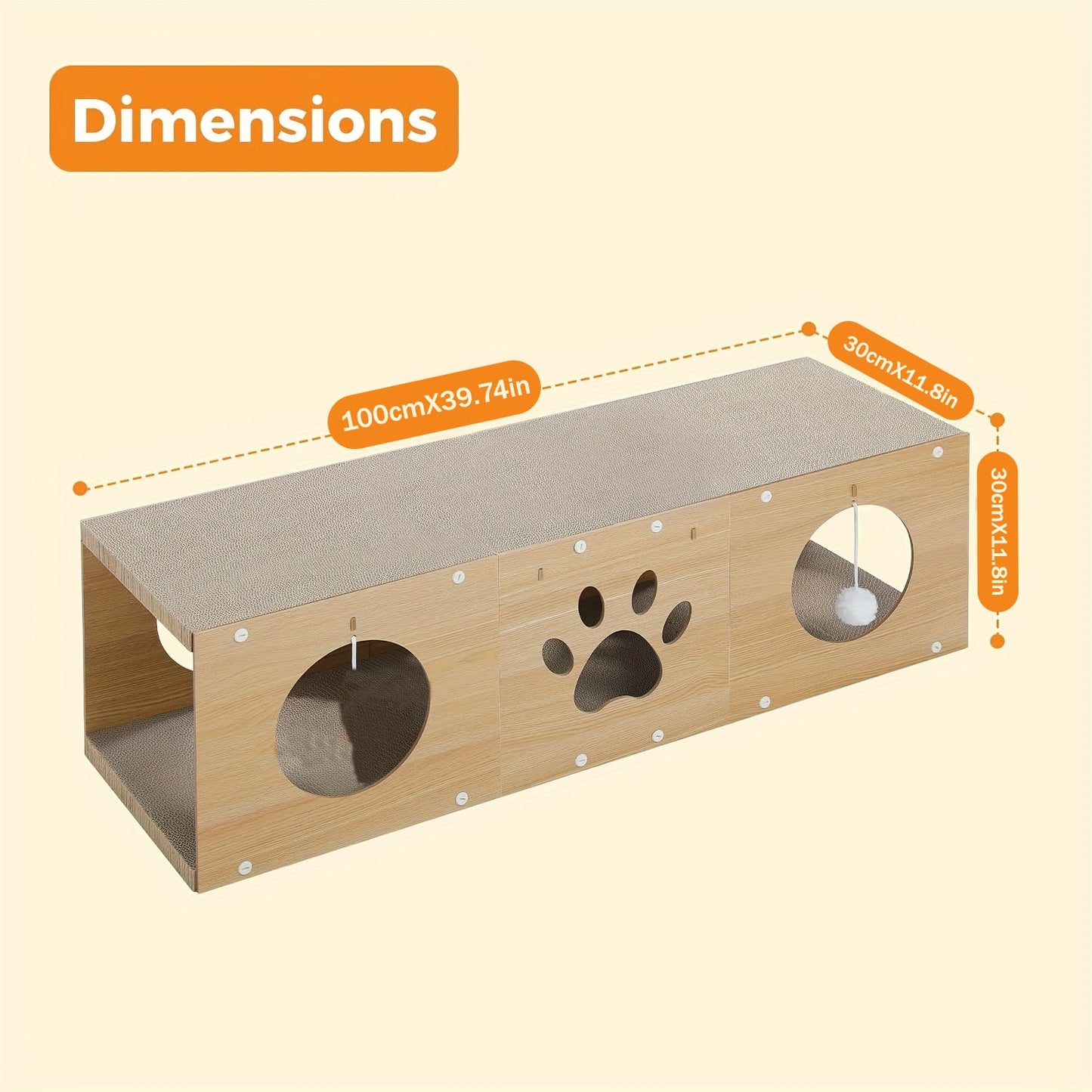 MUlti-Hole Fun Cat Tunnel With Scratching Board And Game Pom Pom