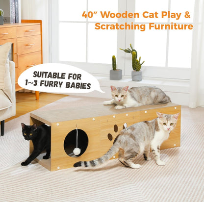 MUlti-Hole Fun Cat Tunnel With Scratching Board And Game Pom Pom